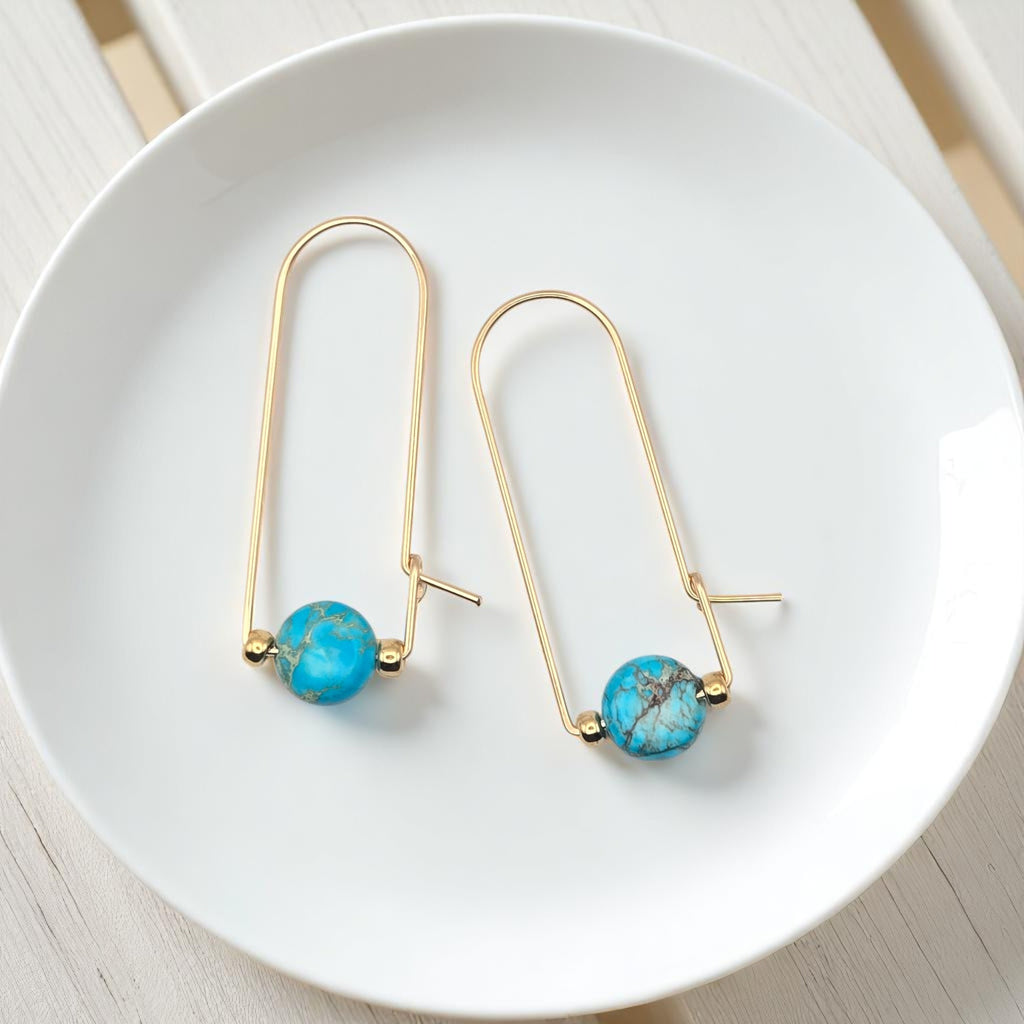 Coin - Gold & Turquoise Arc Earrings Earrings Bijou by SAM