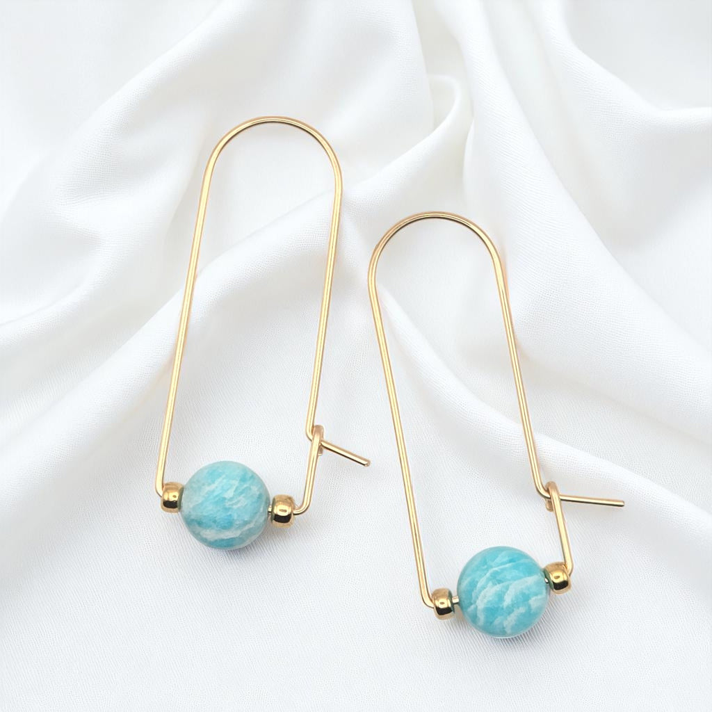 Coin - Gold & Amazonite Arc Earrings Earrings Bijou by SAM