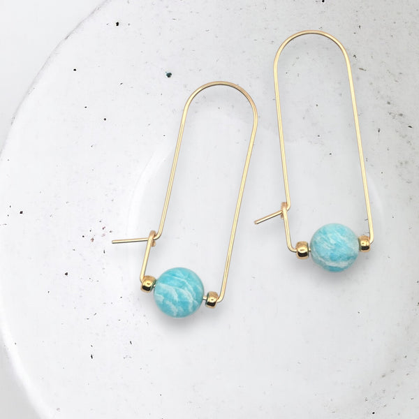 Coin - Gold & Amazonite Arc Earrings Earrings Bijou by SAM