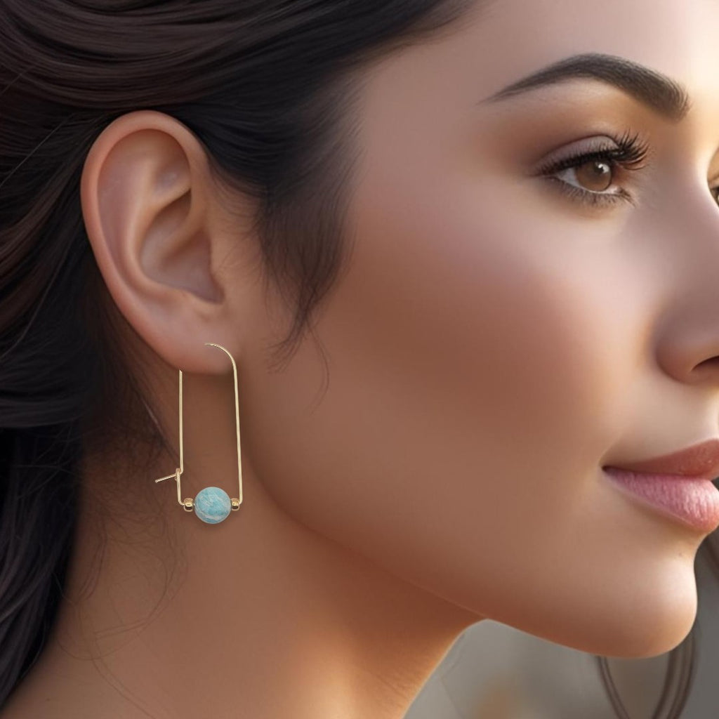 Coin - Gold & Amazonite Arc Earrings Earrings Bijou by SAM