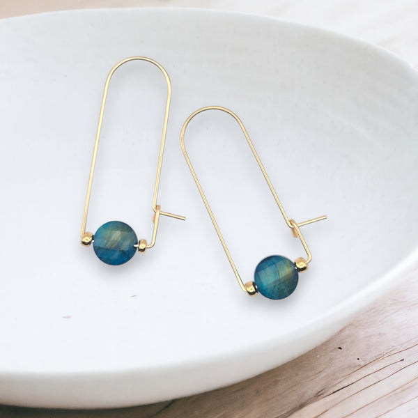 Coin - Gold & Blue Tiger's Eye Arc Earrings Earrings Bijou by SAM