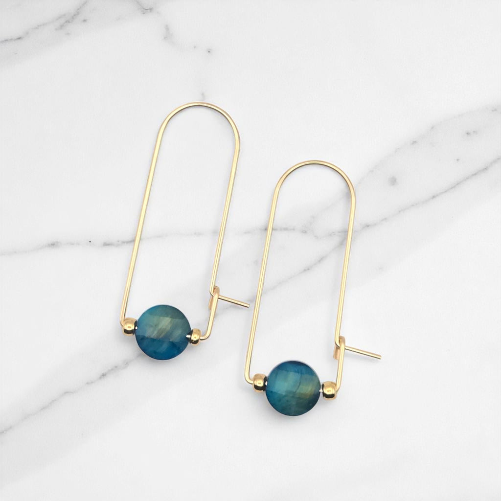 Coin - Gold & Blue Tiger's Eye Arc Earrings Earrings Bijou by SAM