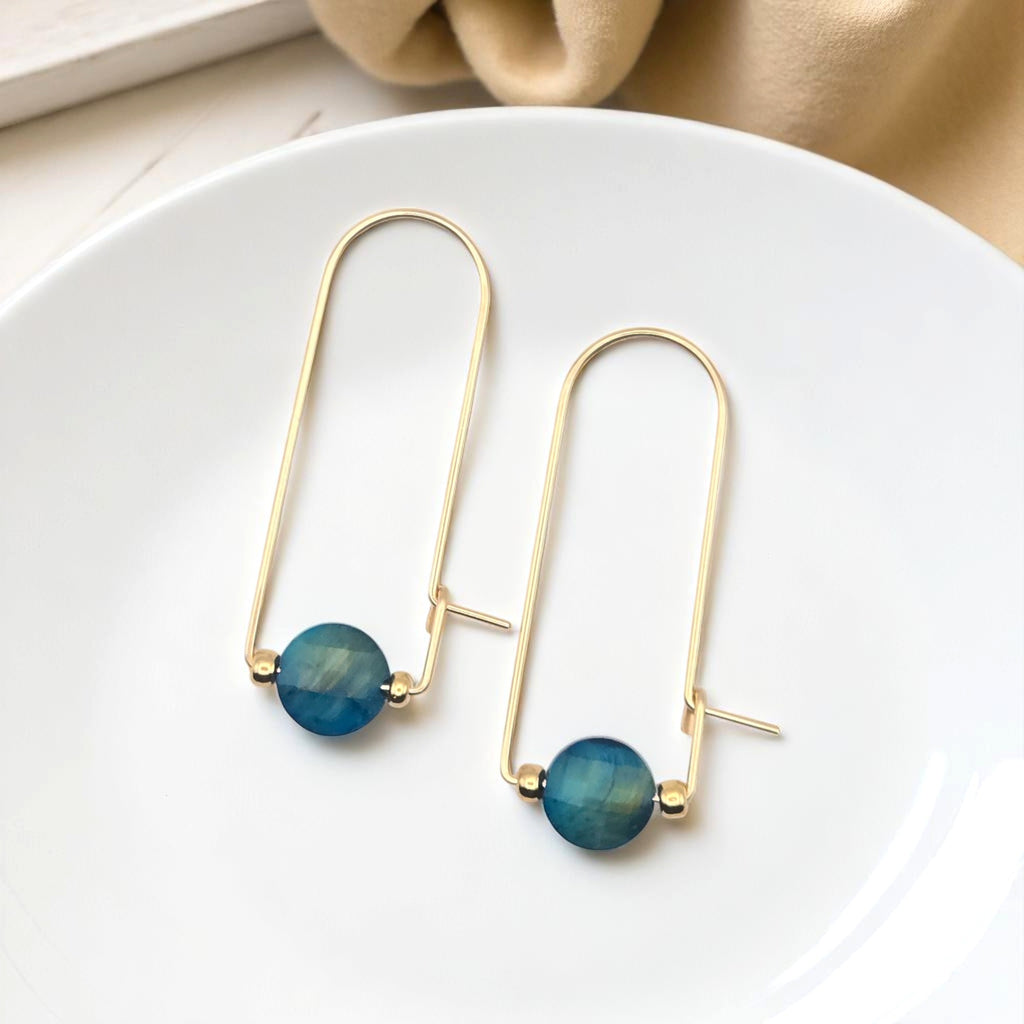 Coin - Gold & Blue Tiger's Eye Arc Earrings Earrings Bijou by SAM