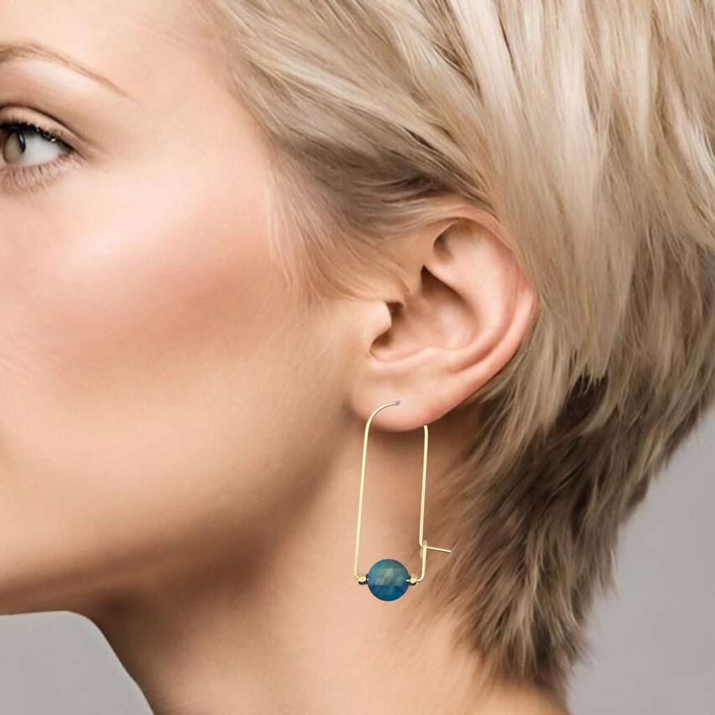 Coin - Gold & Blue Tiger's Eye Arc Earrings Earrings Bijou by SAM