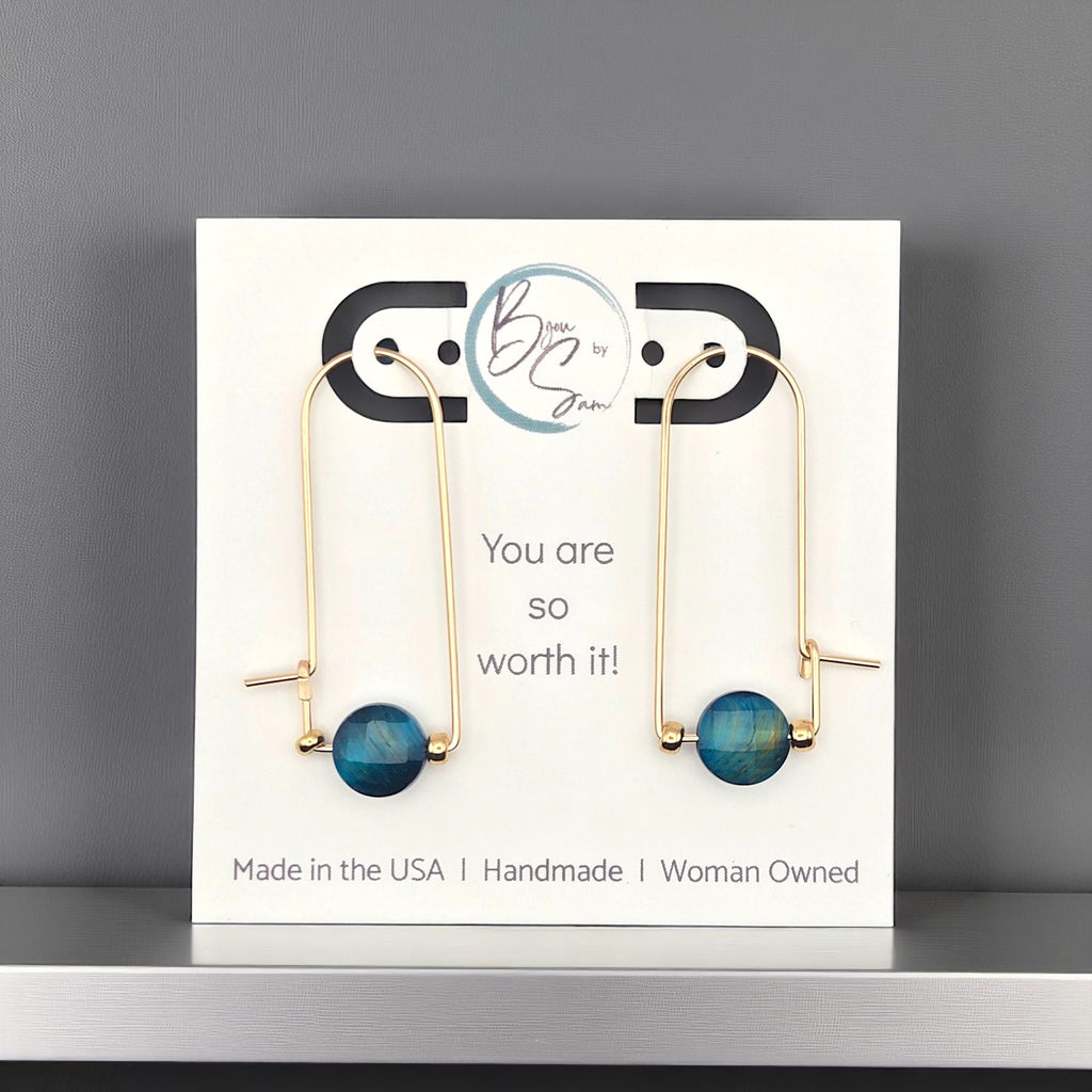 Coin - Gold & Blue Tiger's Eye Arc Earrings Earrings Bijou by SAM