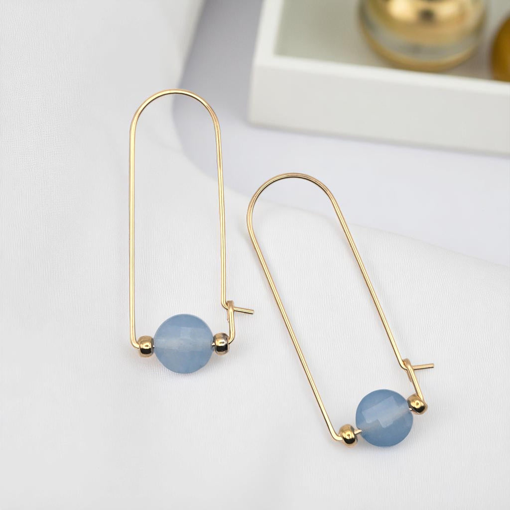 Coin - Gold & Aquamarine Arc Earrings Earrings Bijou by SAM