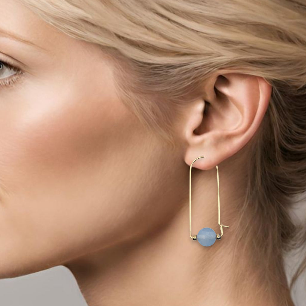 Coin - Gold & Aquamarine Arc Earrings Earrings Bijou by SAM