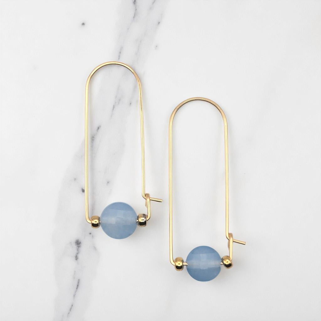 Coin - Gold & Aquamarine Arc Earrings Earrings Bijou by SAM