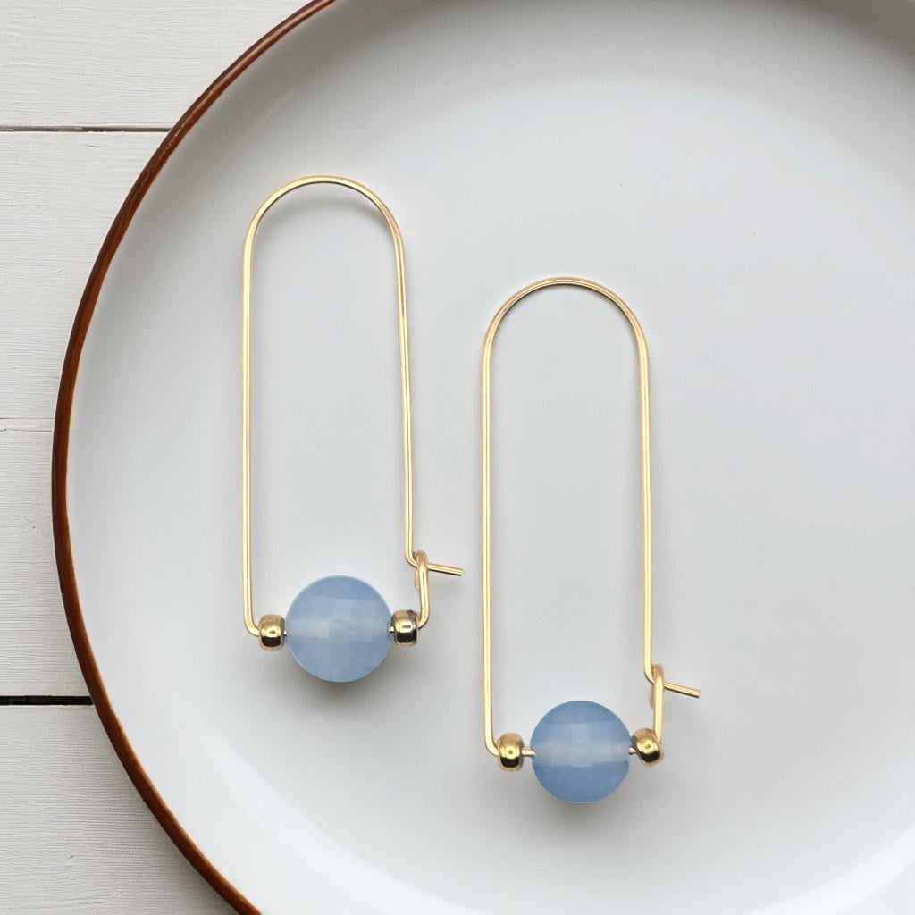 Coin - Gold & Aquamarine Arc Earrings Earrings Bijou by SAM