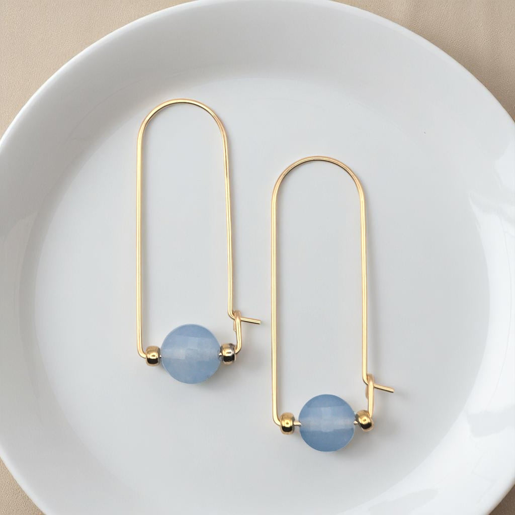 Coin - Gold & Aquamarine Arc Earrings Earrings Bijou by SAM