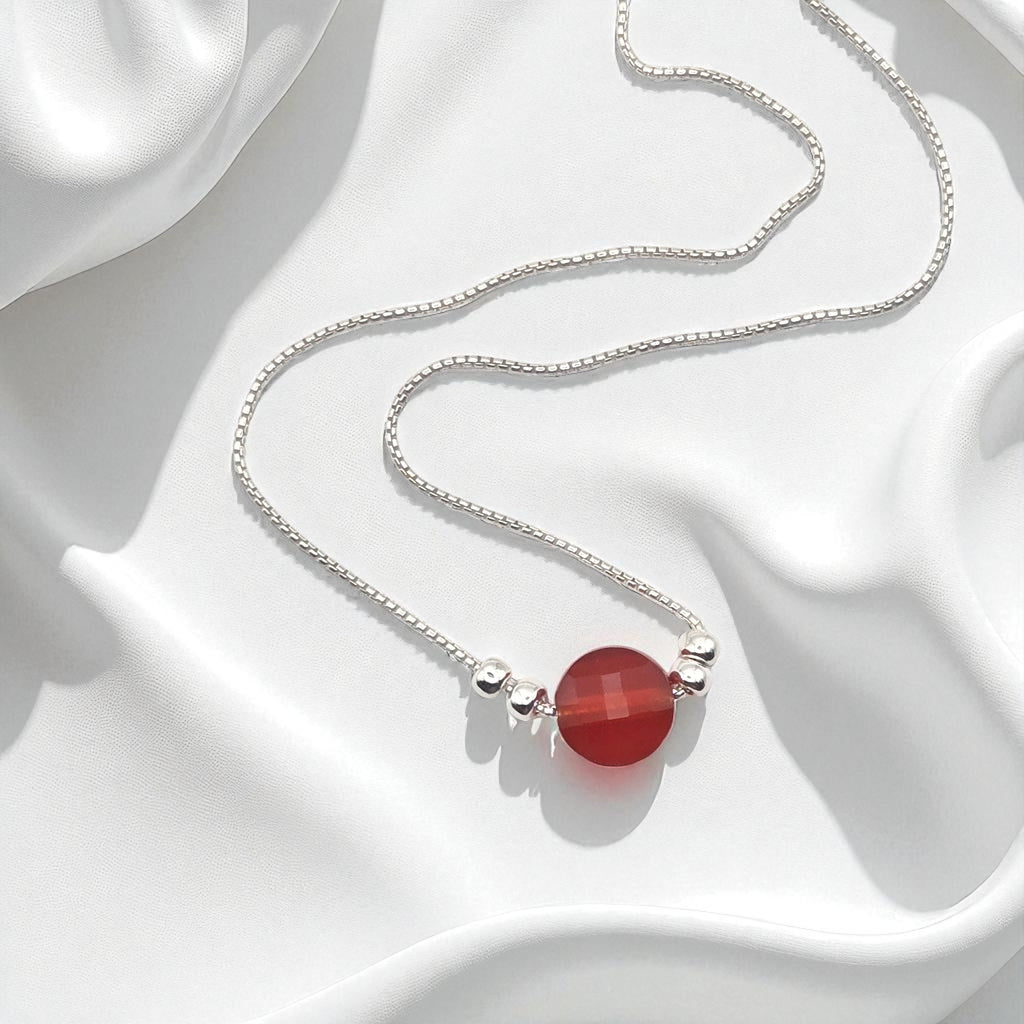 Coin - Silver and Carnelian Necklace Necklace Bijou by SAM
