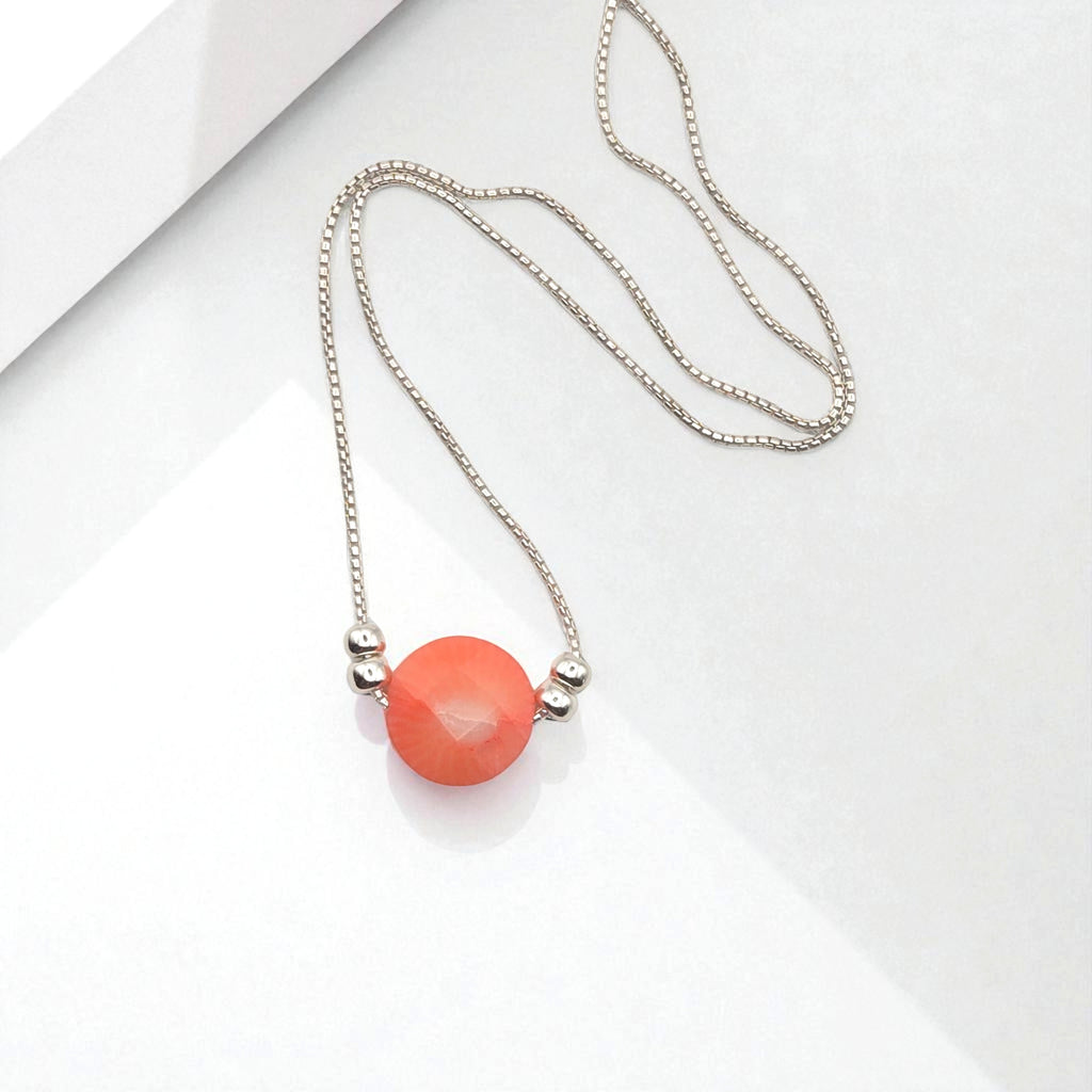 Coin - Silver and Pink Coral Necklace Necklace Bijou by SAM