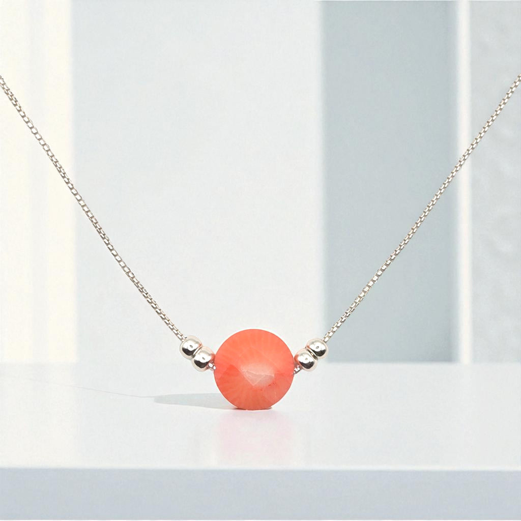 Coin - Silver and Pink Coral Necklace Necklace Bijou by SAM
