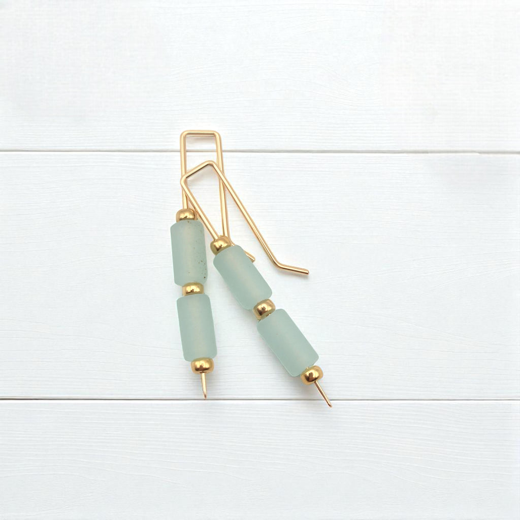 Sea Glass - Gold & Seafoam Green Threader Earrings Bijou by SAM