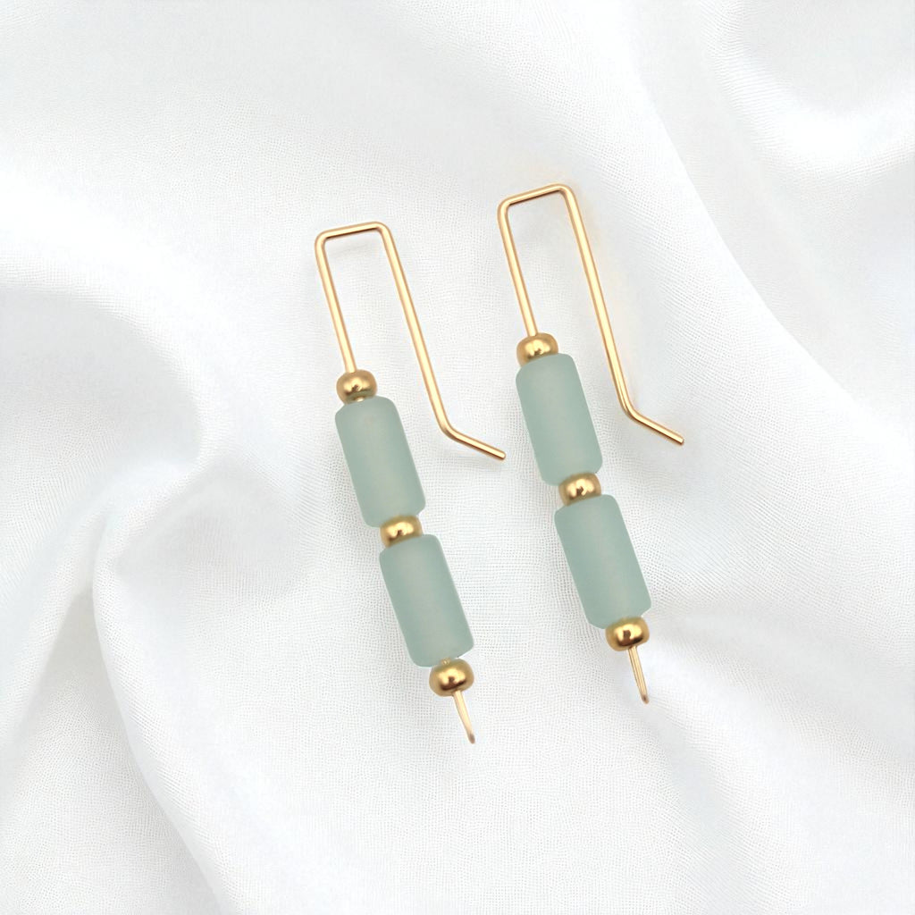 Sea Glass - Gold & Seafoam Green Threader Earrings Bijou by SAM