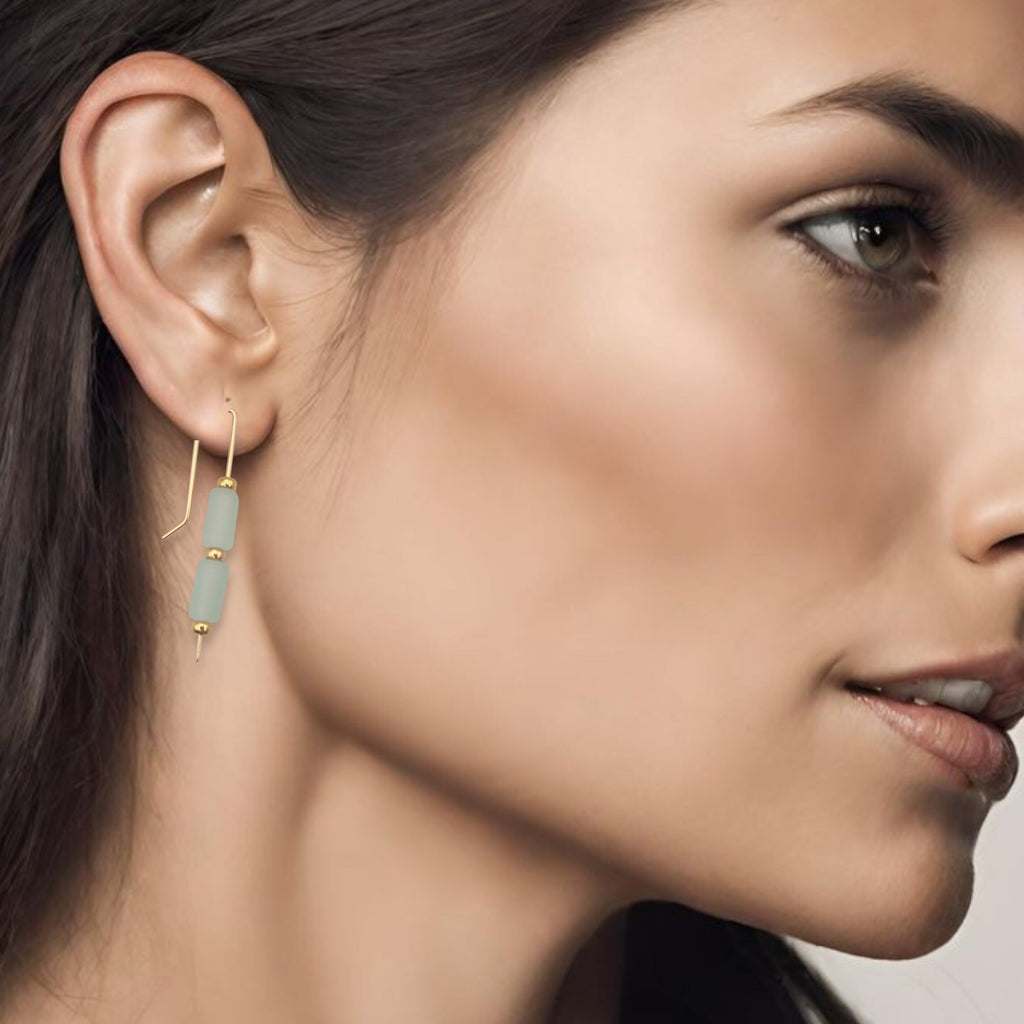 Sea Glass - Gold & Seafoam Green Threader Earrings Bijou by SAM