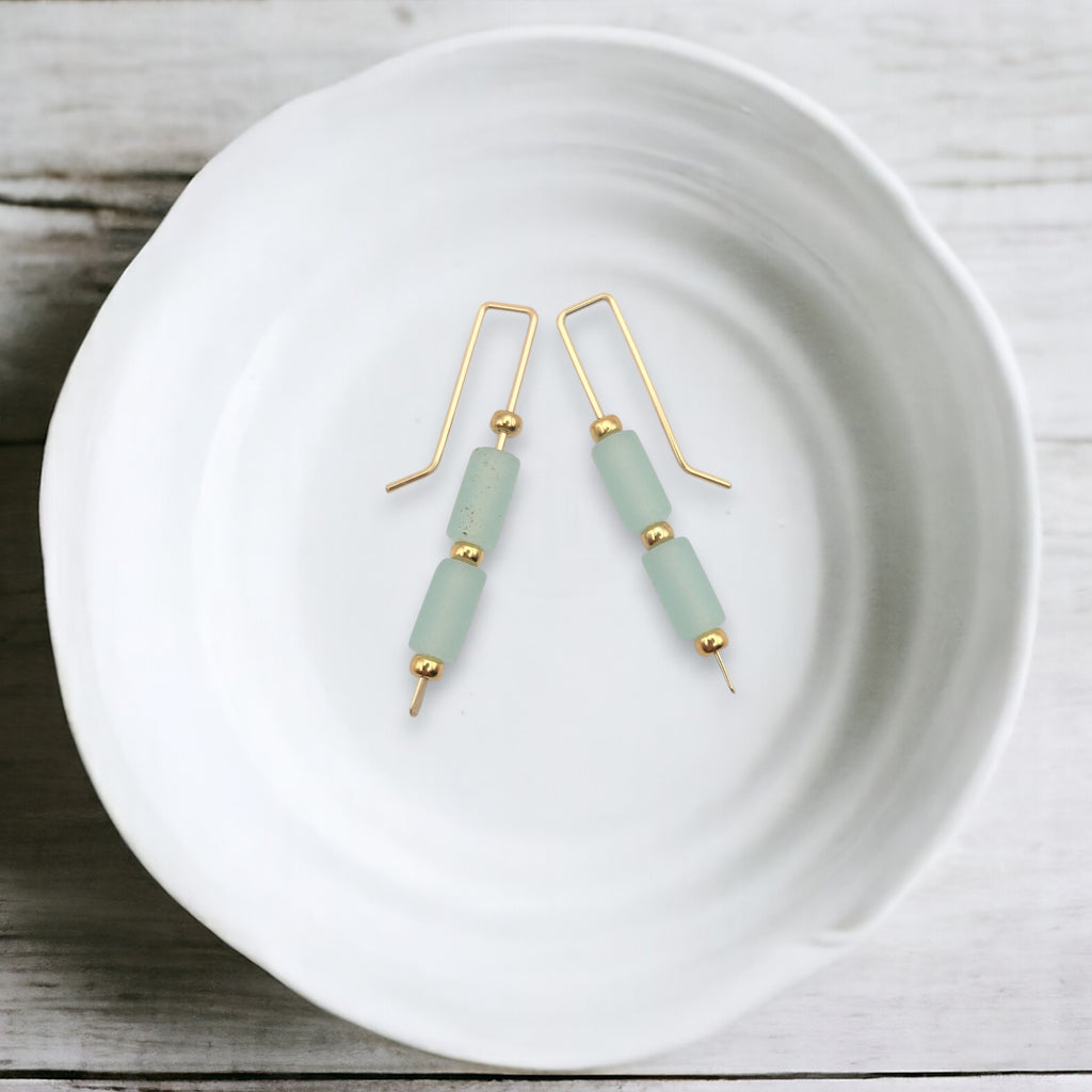 Sea Glass - Gold & Seafoam Green Threader Earrings Bijou by SAM