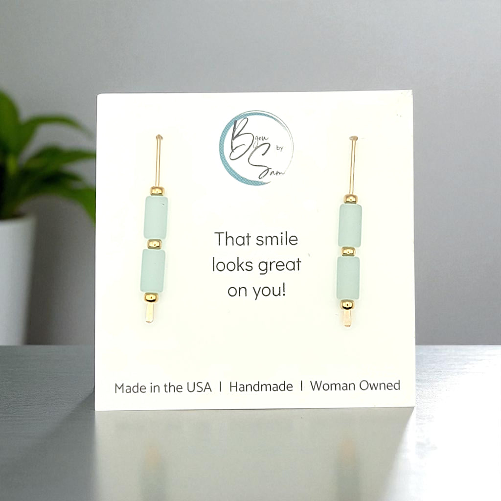 Sea Glass - Gold & Seafoam Green Threader Earrings Bijou by SAM
