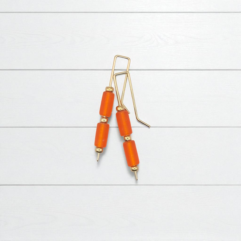 Sea Glass - Gold and Orange Sea Glass Threaders Earrings Bijou by SAM