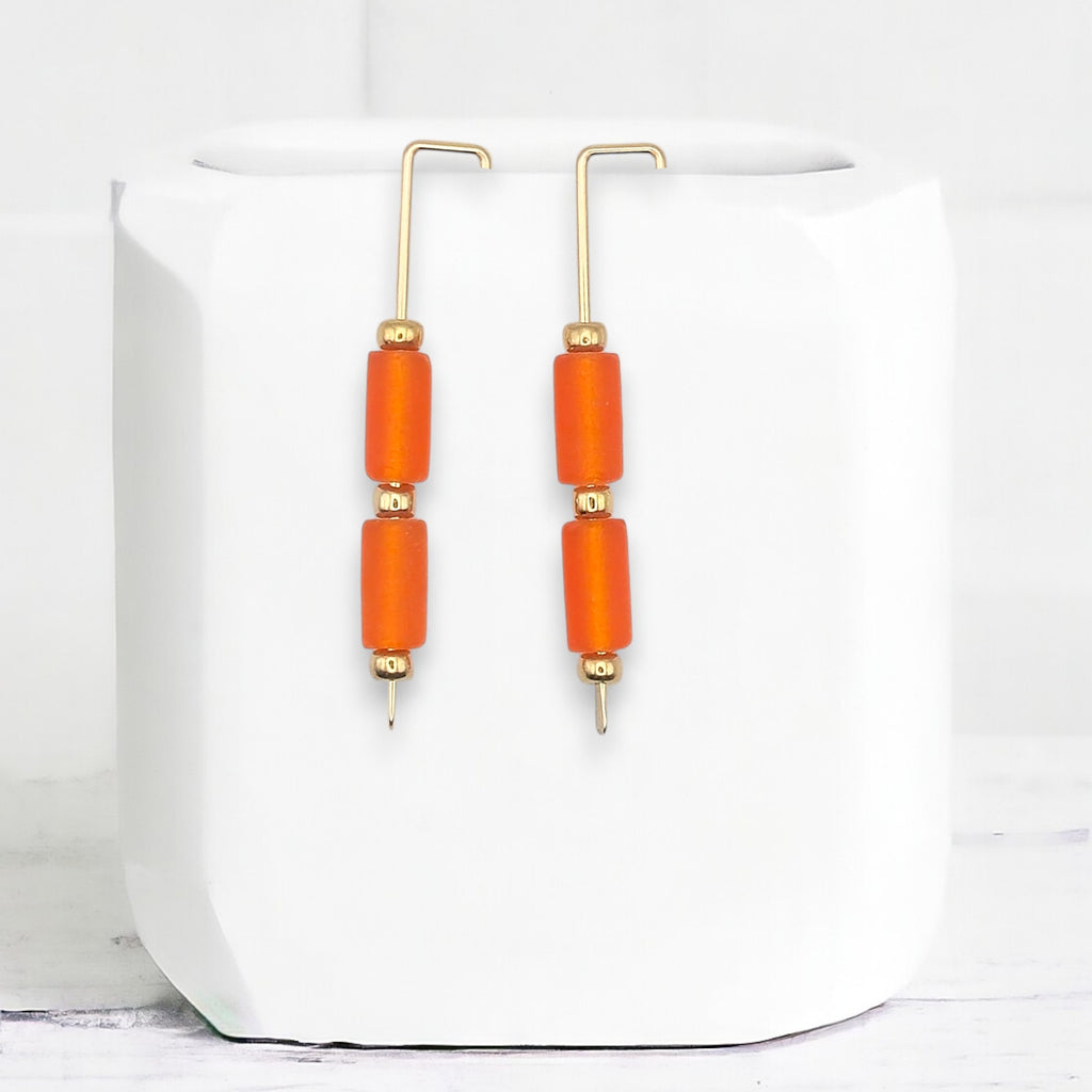 Sea Glass - Gold and Orange Sea Glass Threaders Earrings Bijou by SAM