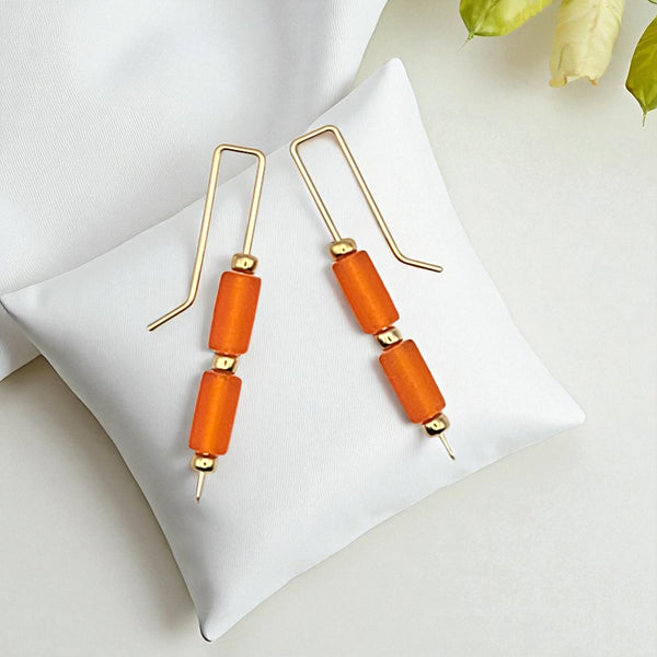 Sea Glass - Gold and Orange Sea Glass Threaders Earrings Bijou by SAM