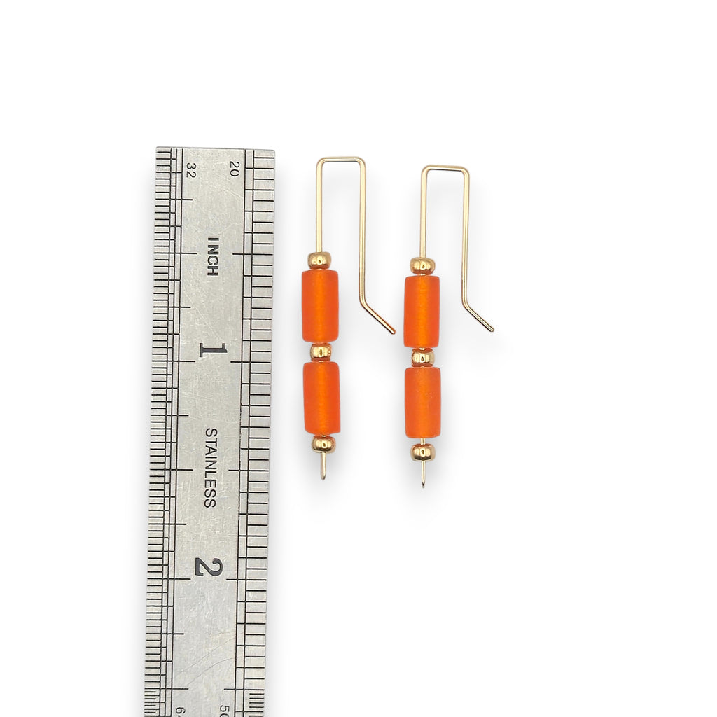 Sea Glass - Gold and Orange Sea Glass Threaders Earrings Bijou by SAM