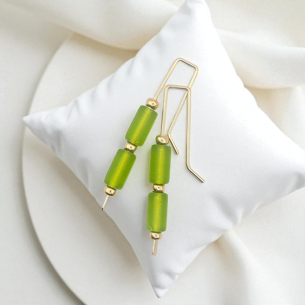 Sea Glass - Gold and Lime Green Threaders Earrings Bijou by SAM