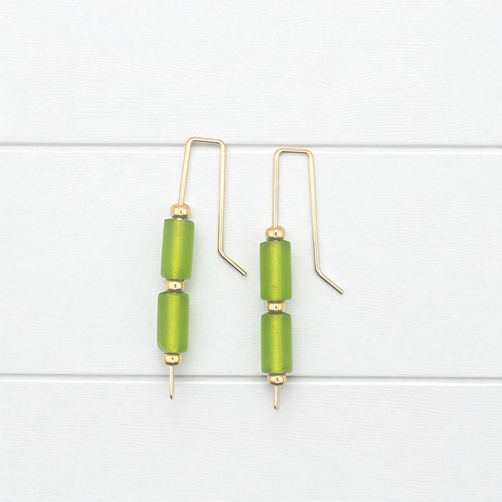 Sea Glass - Gold and Lime Green Threaders Earrings Bijou by SAM