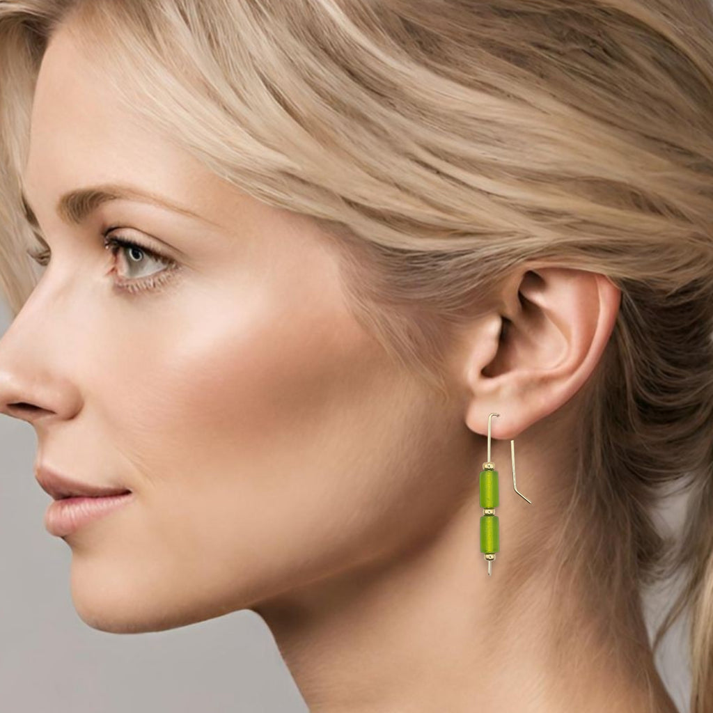 Sea Glass - Gold and Lime Green Threaders Earrings Bijou by SAM