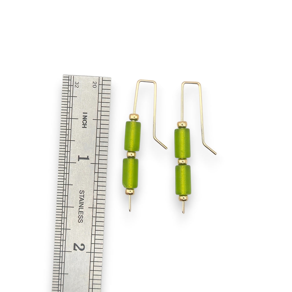 Sea Glass - Gold and Lime Green Threaders Earrings Bijou by SAM