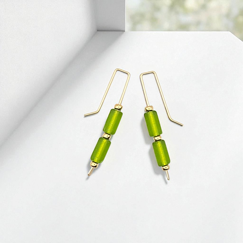 Sea Glass - Gold and Lime Green Threaders Earrings Bijou by SAM