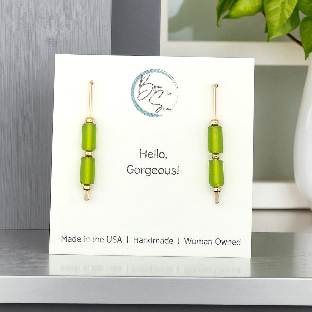Sea Glass - Gold and Lime Green Threaders Earrings Bijou by SAM