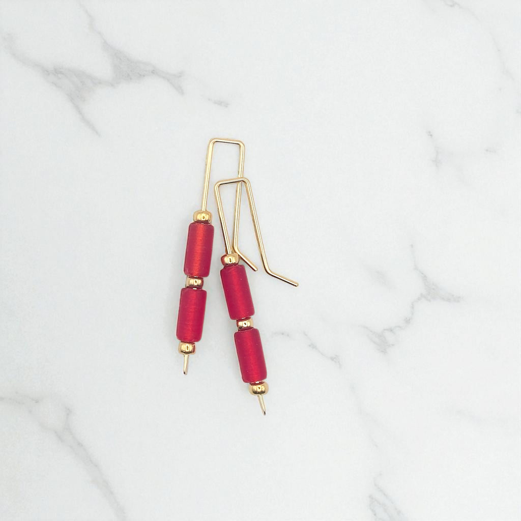 Sea Glass - Gold & Red Threaders Earrings Bijou by SAM