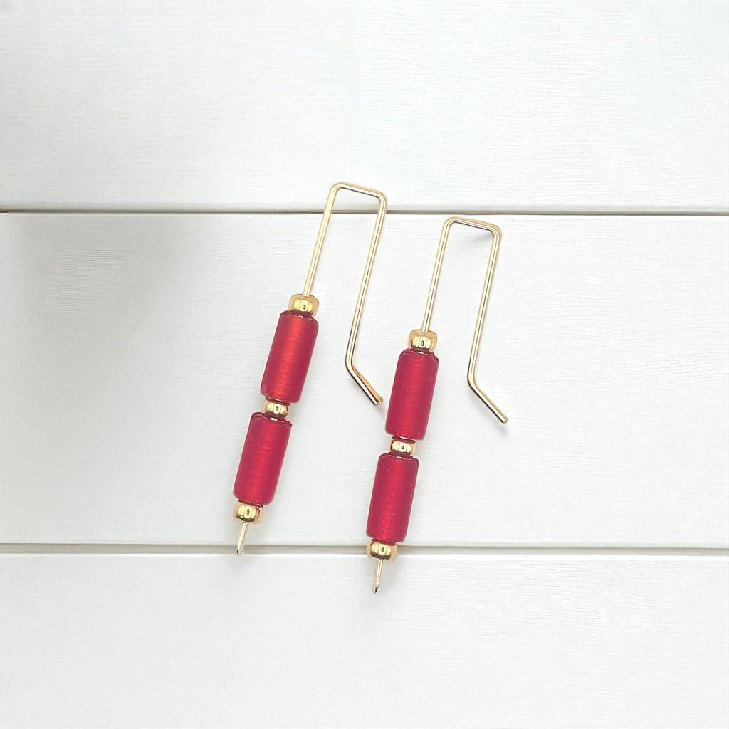 Sea Glass - Gold & Red Threaders Earrings Bijou by SAM