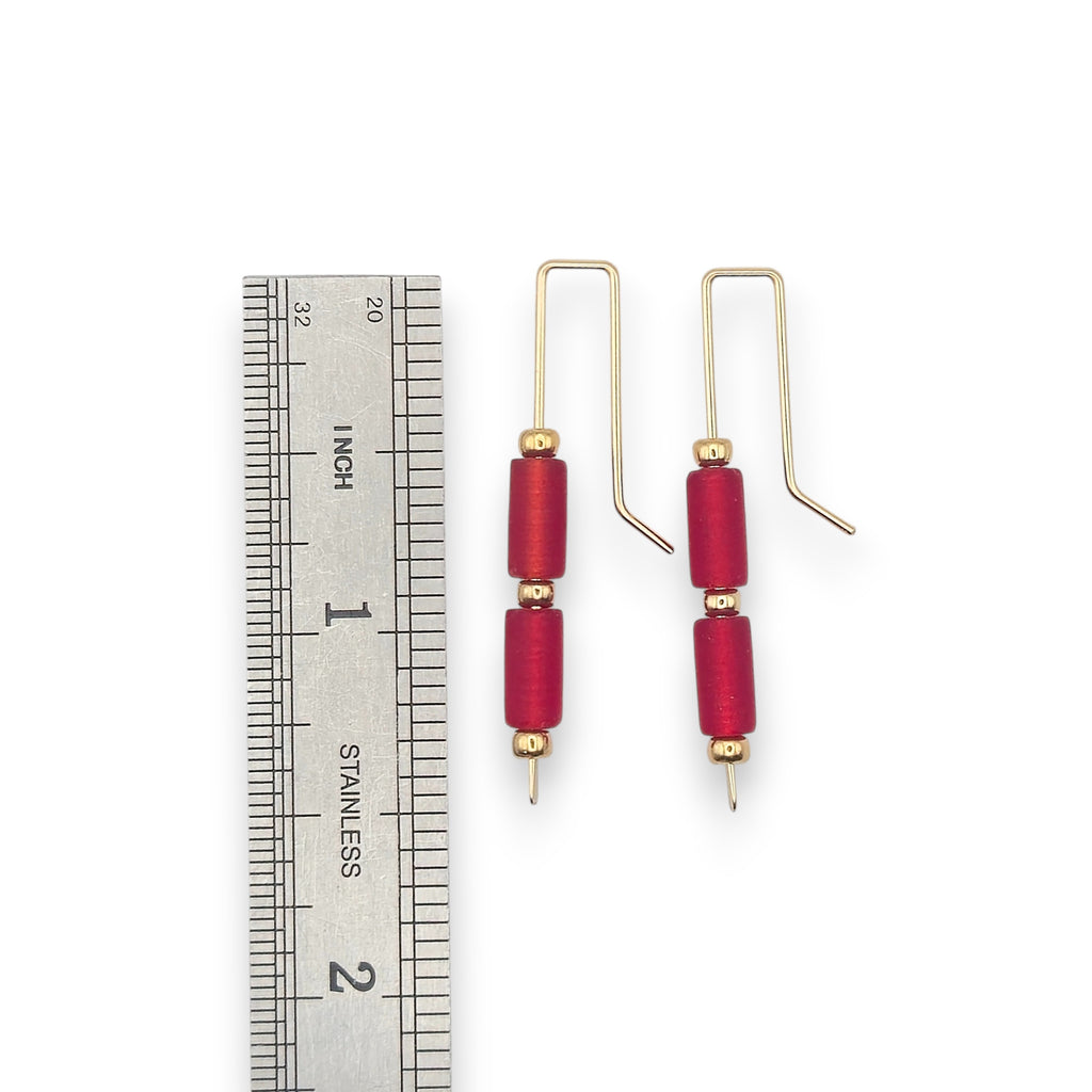 Sea Glass - Gold & Red Threaders Earrings Bijou by SAM