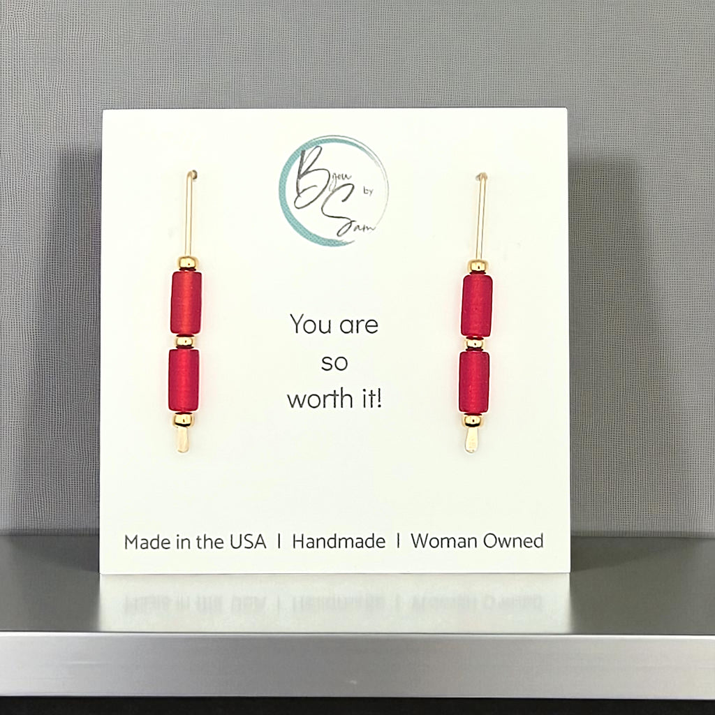 Sea Glass - Gold & Red Threaders Earrings Bijou by SAM