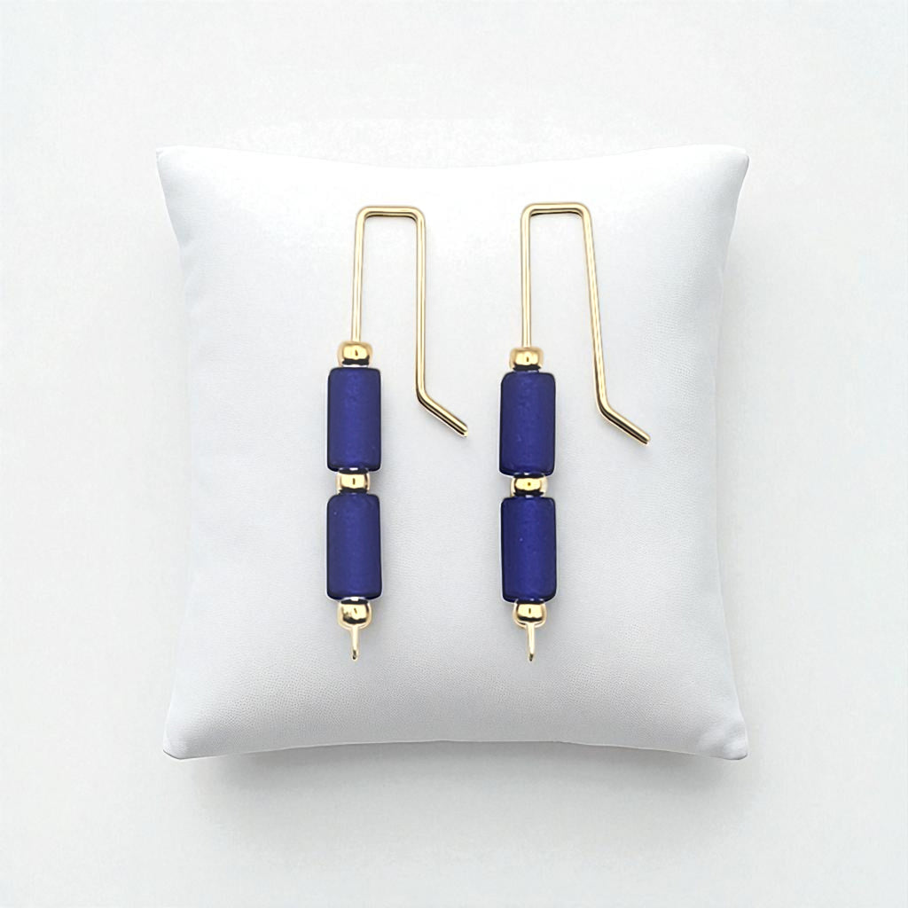 Sea Glass - Gold & Cobalt Blue Threaders Earrings Bijou by SAM