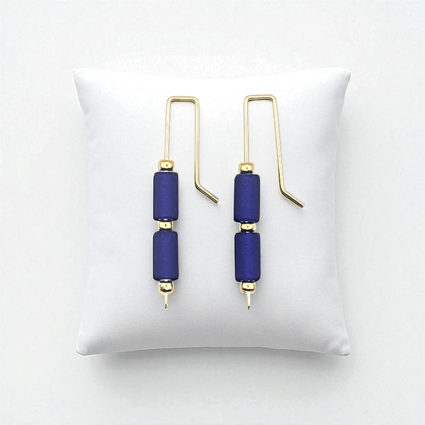 Sea Glass - Gold & Cobalt Blue Threaders Earrings Bijou by SAM