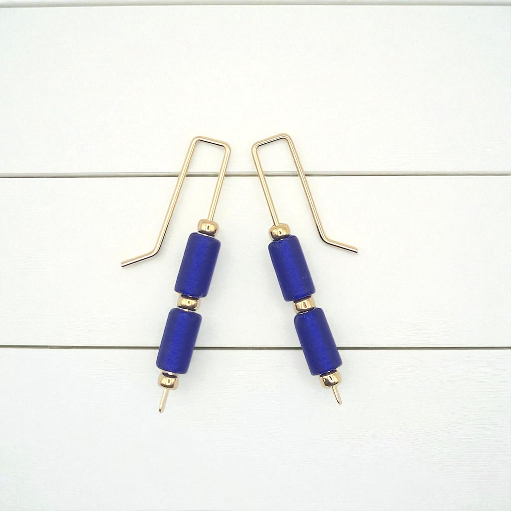 Sea Glass - Gold & Cobalt Blue Threaders Earrings Bijou by SAM