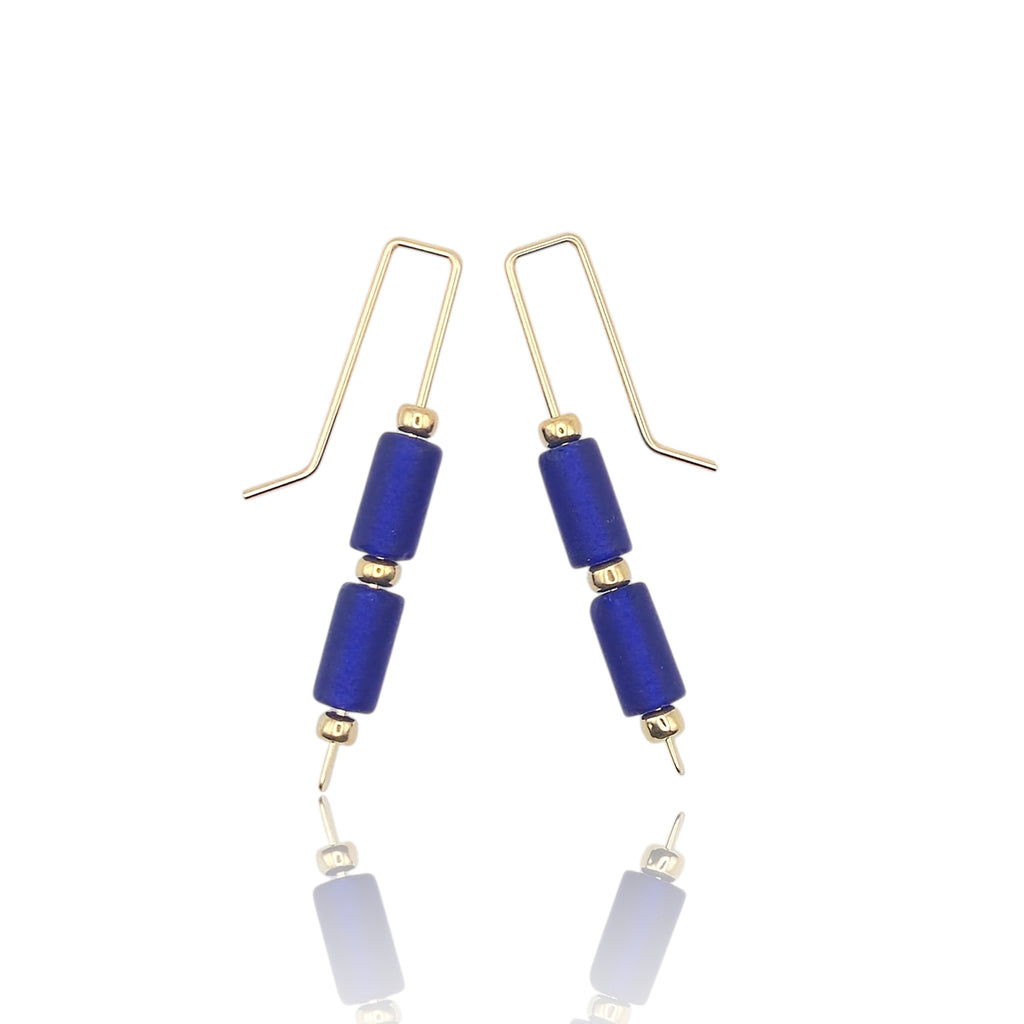 Sea Glass - Gold & Cobalt Blue Threaders Earrings Bijou by SAM