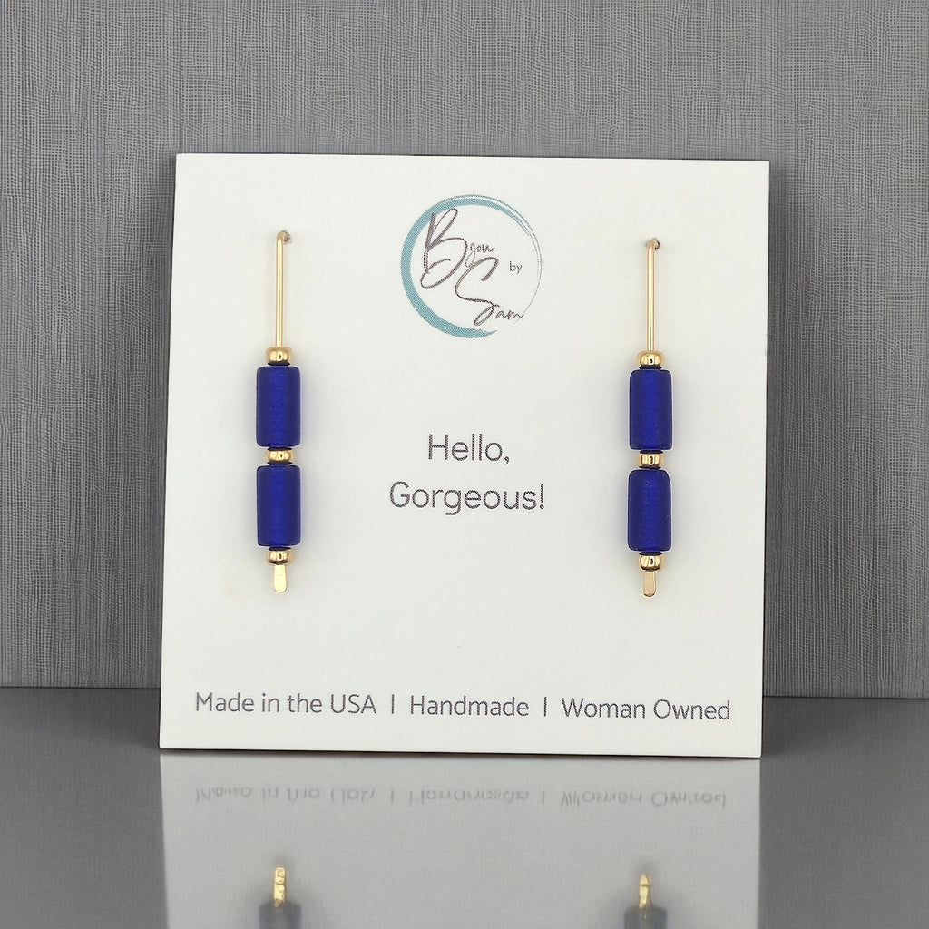 Sea Glass - Gold & Cobalt Blue Threaders Earrings Bijou by SAM