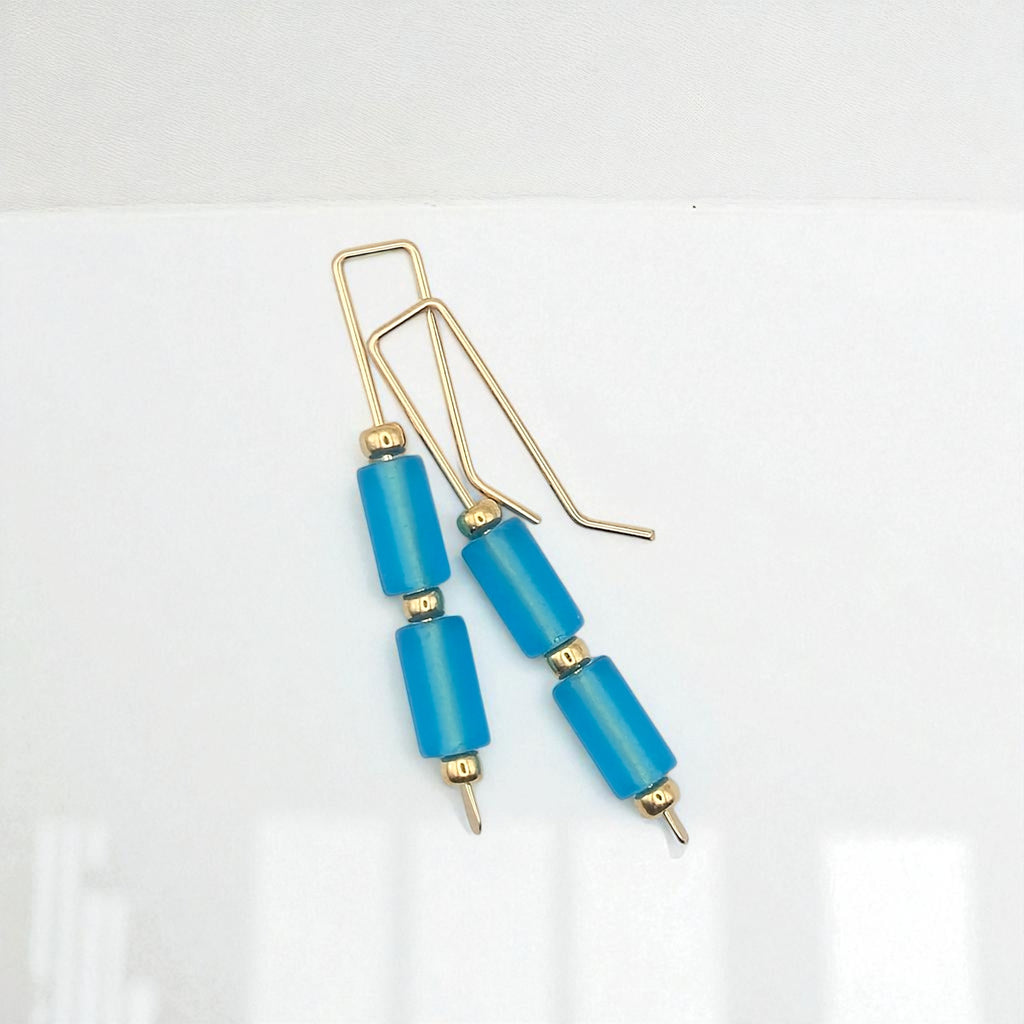 Sea Glass - Gold and Sky Blue Threaders Earrings Bijou by SAM