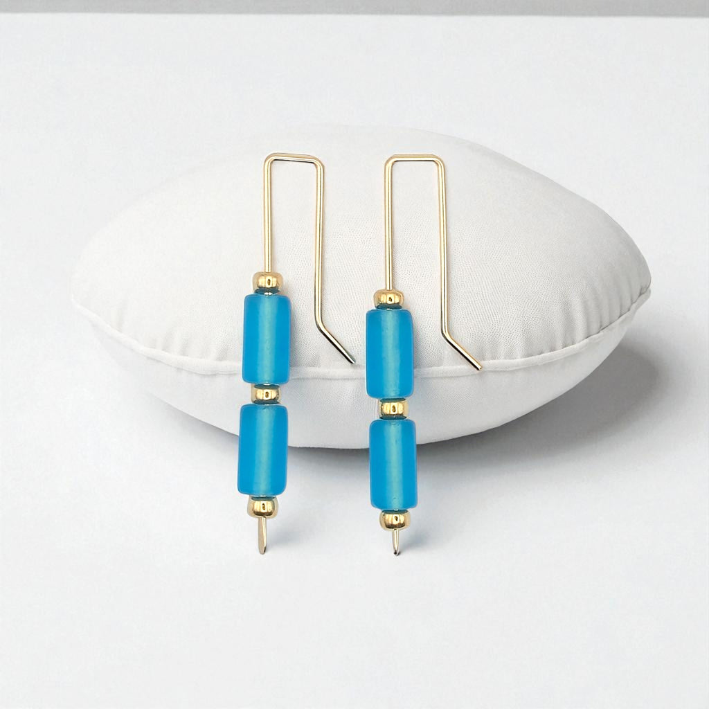 Sea Glass - Gold and Sky Blue Threaders Earrings Bijou by SAM