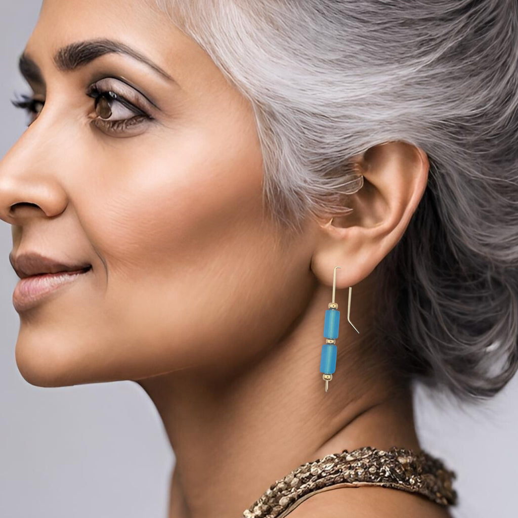 Sea Glass - Gold and Sky Blue Threaders Earrings Bijou by SAM