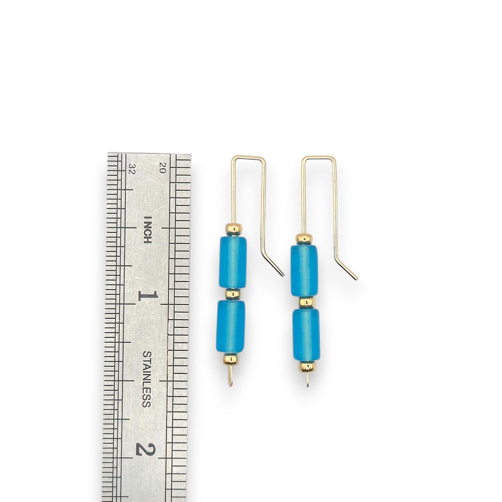 Sea Glass - Gold and Sky Blue Threaders Earrings Bijou by SAM