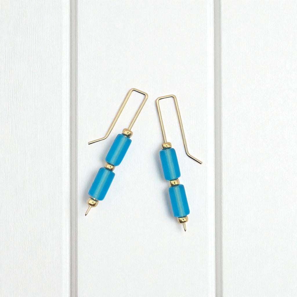 Sea Glass - Gold and Sky Blue Threaders Earrings Bijou by SAM