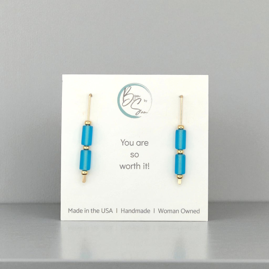 Sea Glass - Gold and Sky Blue Threaders Earrings Bijou by SAM
