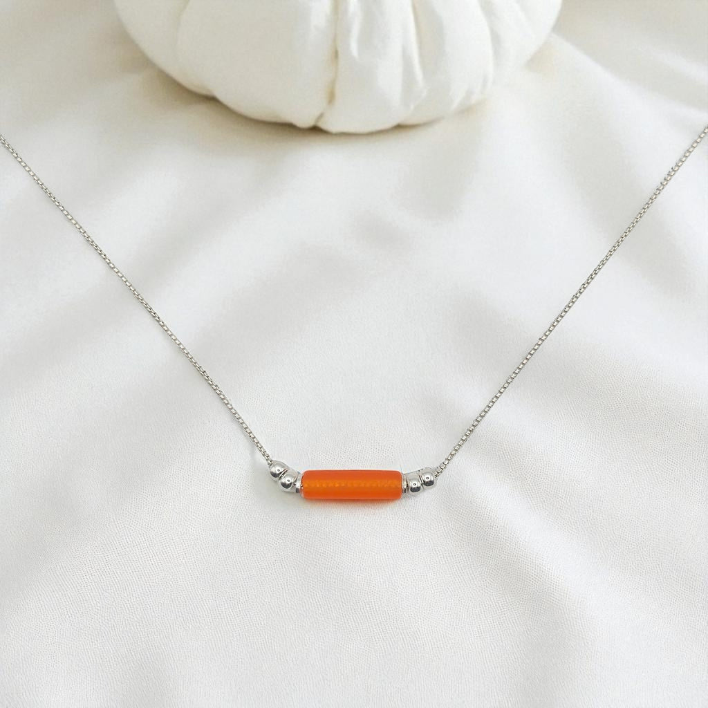 Sea Glass - Orange Sea Glass Tube Necklace Necklace Bijou by SAM
