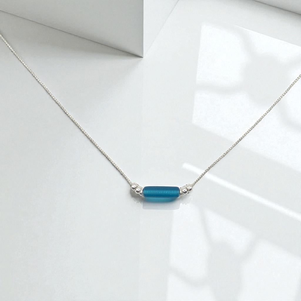 Sea Glass - Silver & Teal Blue Necklace Necklace Bijou by SAM