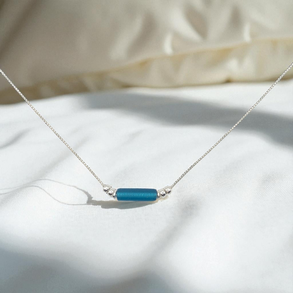 Sea Glass - Silver & Teal Blue Necklace Necklace Bijou by SAM